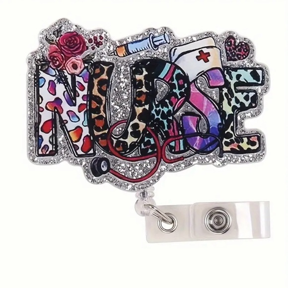 NURSE ID Badge Retractable Glitter - Picture 2 of 3